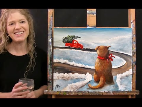 Learn How to Paint Your Own FESTIVE FURRY FRIEND with Acrylic - Paint and Sip at Home - Step by Step