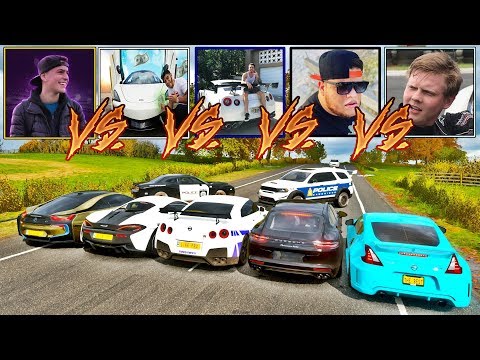 FUGA COM OS CARROS DOS YOUTUBERS - LEITE QUENTE QUER ME MATA - DESTRUIÇÃO POLICIAL - FORZA HORIZON 4