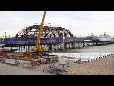 Demolition Specialists Begin Removing The Fire Damaged Eastbourne Pier In Sussex