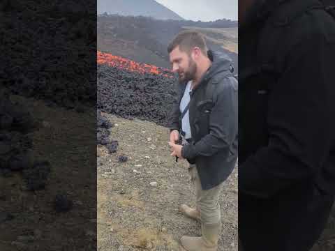 Bare hand touching Iceland lava flow #volcano #lava #burn #iceland #fire #lavaflow #stupid #funny