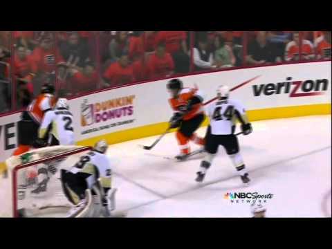 Briere dive on Orpik crosscheck. Pittsburgh Penguins vs Philadelphia Flyers 4/18/12 NHL Hockey