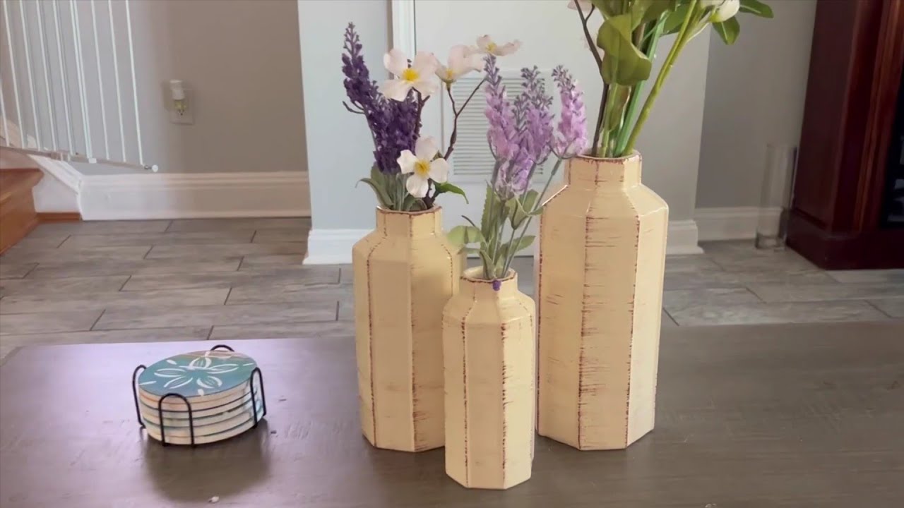 LUKA Ceramic Rustic Farmhouse Vase Set of 3, Ice Cracked Glazed Terracotta Vases, Large Vases