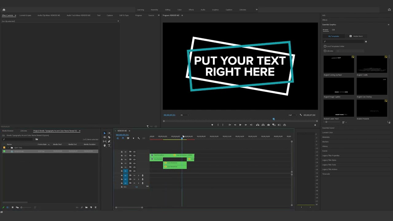 How to edit the Kinetic Typography Accent Color Name Reveal 02 in Premiere Pro