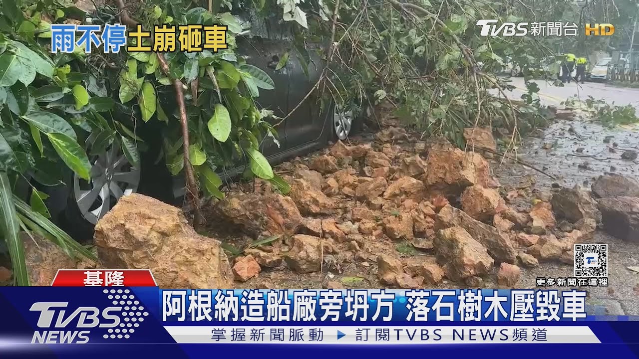 阿根納造船廠旁坍方　落石樹木壓毀車