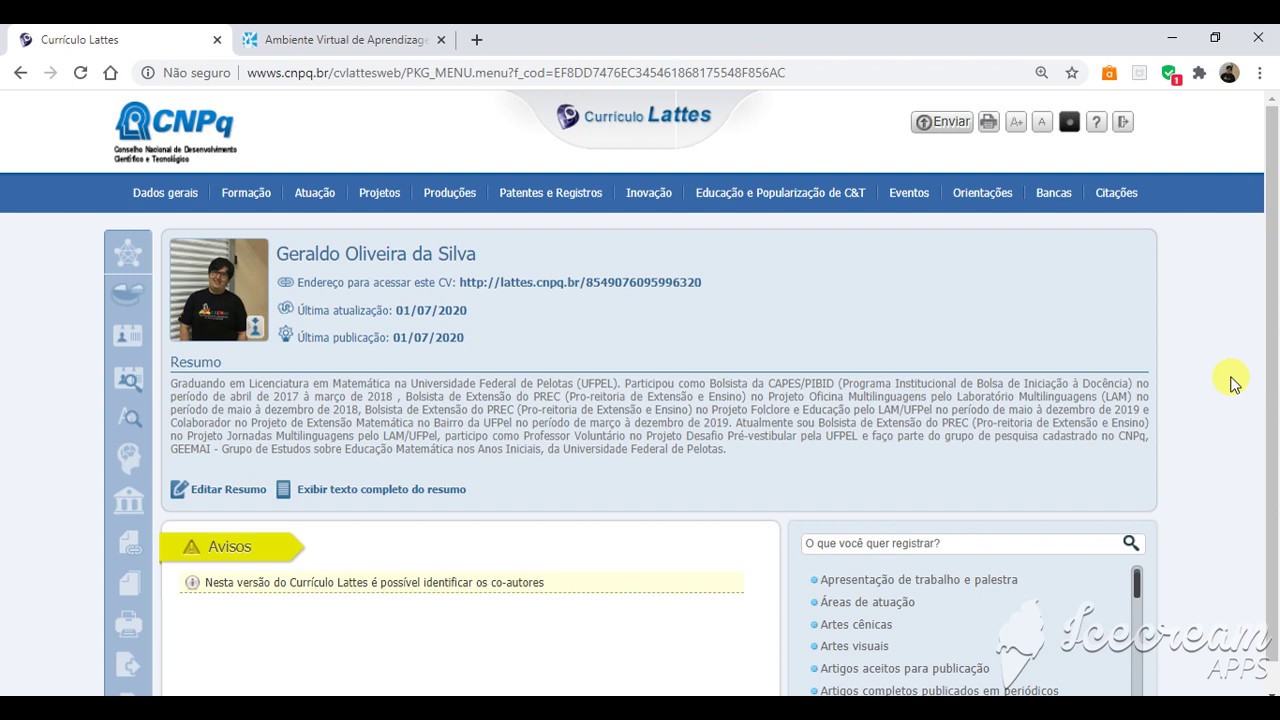 Vídeo de instruções de como colocar o link do Currículo Lattes no Fórum da Atividade