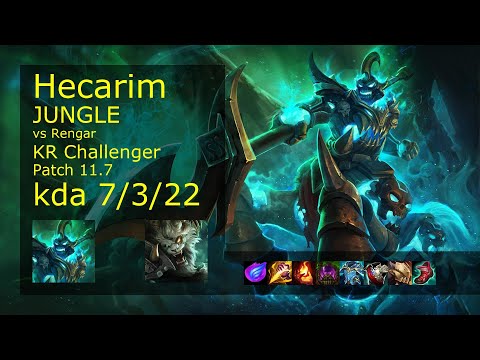 Hecarim vs Rengar Jungle - KR Challenger 7/3/22 Patch 11.7 Gameplay // [롤] 헤카림 vs 렝가 정글