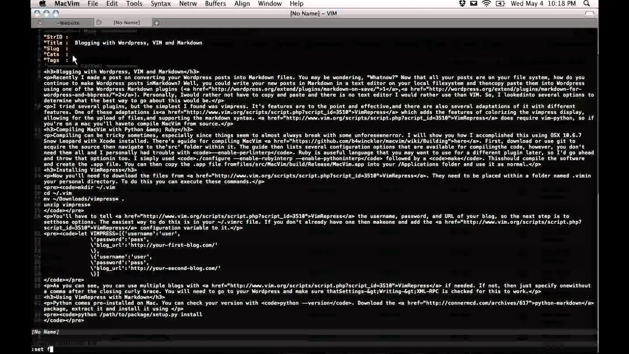 Blogging with Wordpress, vim and markdown using vimrepress