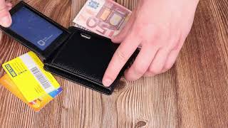 Оригинальный компактный кошелек с вкладышем для удостоверения для мужчин из натуральной кожи флотарий Canpellini 21875 черный