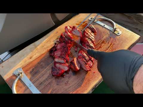 TailgateJoe's Char Siu Chinese BBQ Pork Tenderloin on a gas grill