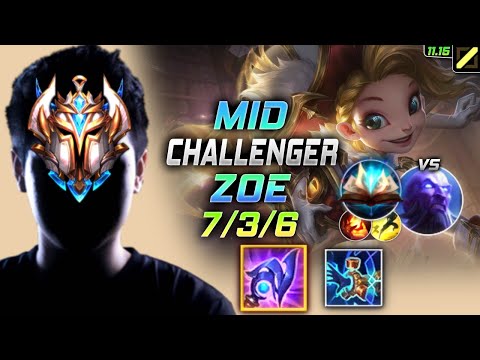 Challenger Zoe MID vs Ryze - 챌린저 미드 조이 템트리 룬 루덴 봉풀주 ゾーイ Зои 暮光星灵 柔依 - LOL KR 11.15