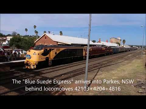 42103+4204+4716 lead the "Blue Suede Express" into Parkes for the annual Elvis Festival.