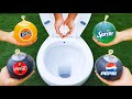 Experiment BALLOONS Vs Coca Cola Sprite Pepsi Fanta And Mentos In Toilet