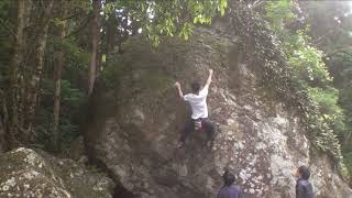 Video thumbnail of 石の大木, 二段 (7c). 日御子 (Hinomiko)