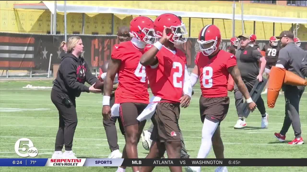 Browns QB Shedeur Sanders gets majority of work during voluntary minicamp in Berea