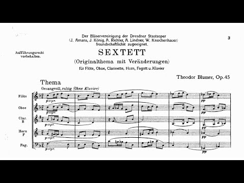 Theodore Blumer: Sextet for Piano and Wind Quintet, Op. 45 (1922)