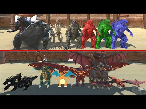 TEAM GODZILLA VS TEAM DRAGON AT THE ARENA - Animal Revolt Battle Simulator
