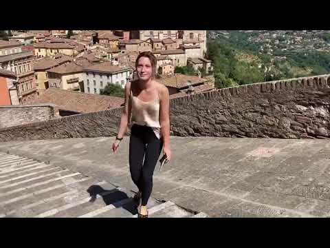 Gioanna showing the beautiful town of Corinaldo,Marche,Italy