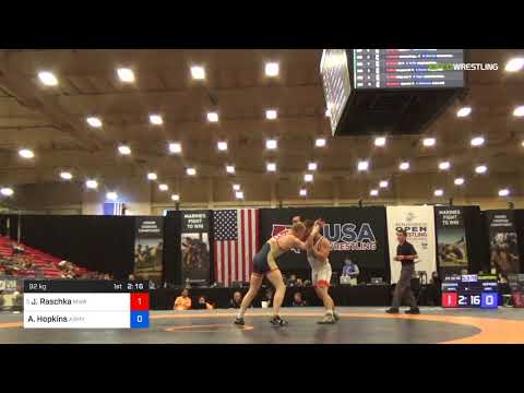 2018 Marine Corps US Open/UWW Junior Freestyle 92 Quarters - Jacob Raschka (MWRTC) Vs. Alex Hopkin