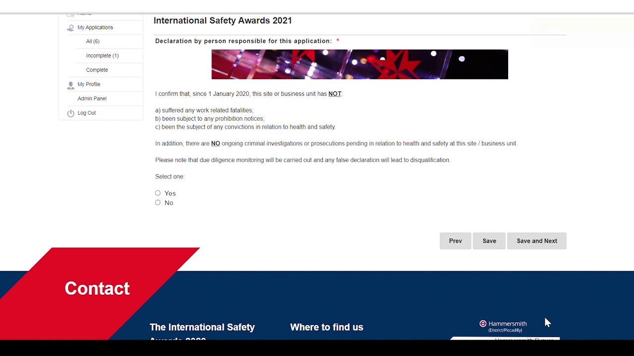 International Safety Awards - Completing your application