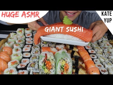 HUGE ASMR MUKBANG : KATE YUP VS 100 SUSHIS AND GIANT SUSHI !! SAVAGING !! SATISFYING