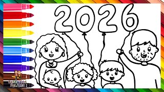 Desenhar e Colorir uma Família na Véspera de Ano Novo 👩👨👶👧👦🎉🎈❤️ Pais e Filhos 👨‍👩‍👧‍👧2026
