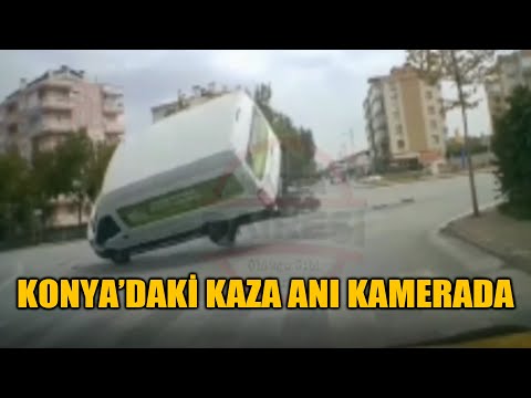 KONYA'DAKİ KAZA ANI KAMERADA! OTOMOBİLİN ÇARPTIĞI MİNİBÜS BÖYLE DEVRİLDİ...