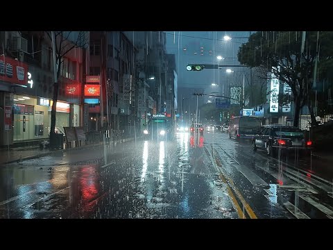 Walking in the Heavy Rain WetsYour Night. Relaxing Sound for Sleep Study Meditation. White Noise.