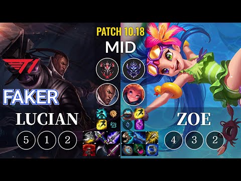 T1 Faker Lucian vs Zoe Mid - KR Patch 10.18