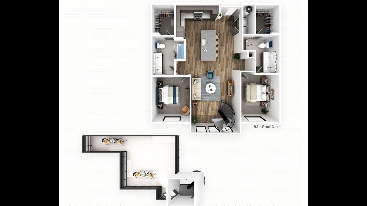 B2R Floorplan - 2 Bedroom, 2 Bathroom, Penthouse - Video Tour