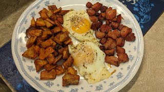Air Fryer Amazing Breakfast With Home Fries, Ham And Eggs