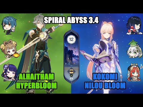 C0 Alhaitham Hyperbloom and C0 Kokomi x C0 Nilou Bloom | Genshin Impact Abyss 3.4 - Floor 12 9 Stars