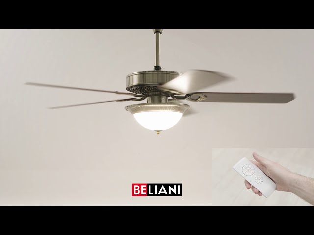 Video teaser voor BELIANI - Deckenventilator mit Licht dunkler Holzfarbton / gold BEGEJ