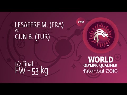 1/2 FW - 53 kg: B. GUN (TUR) df. M. LESAFFRE (FRA) by FALL, 5-2