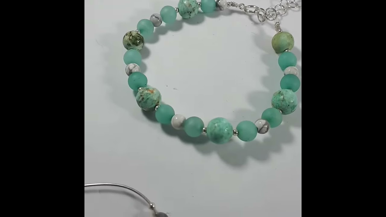 Bracelet pierres de turquoise du Pérou amazonite jade argent 925
