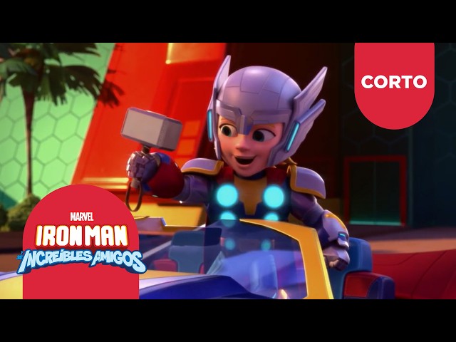 Vídeo relacionado con Marvel Iron Man and His Awesome Friends Thor Thunder Roadracer, Figura de acción y vehículo de Juguete
