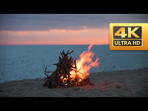 🔥 4K (8 HOURS) Fireside Escape: Oceanic Bliss and Beachfront Comfort