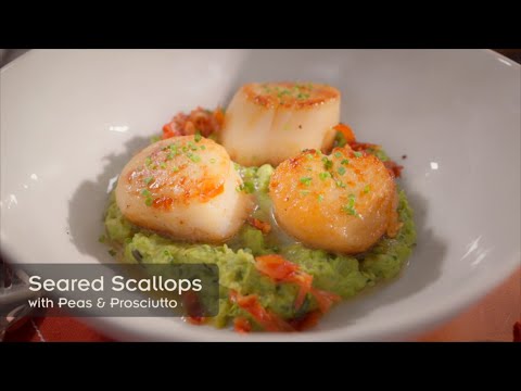 Seared Scallops with Peas and Prosciutto by Chef Andrew Zimmern