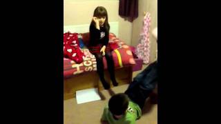 sister sits on step brother