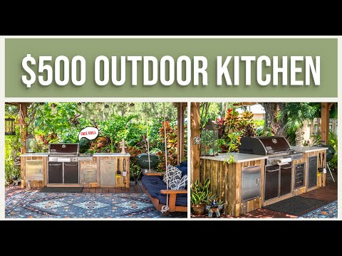 DIY Budget Outdoor Kitchen Build - concrete countertops - built in weber grill