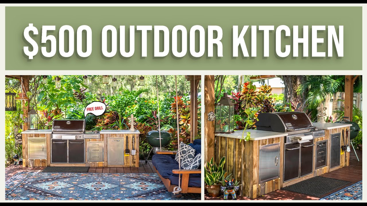 DIY Budget Outdoor Kitchen Build - concrete countertops - built in weber grill