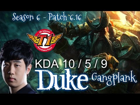 SKT T1 Duke GANGPLANK vs PANTHEON TOP - Patch 6.16 KR Ranked | League of Legends