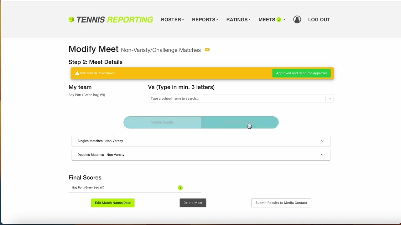 Non Varsity Match Results