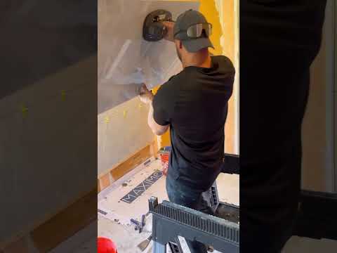 Shower niche layout with 12x24 in porcelain tiles #diy