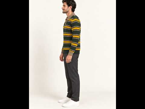 Men’s Acrylic Striped Polo Collar Knitted Pullover video 4