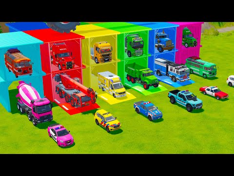 ALL POLICE CARS AND EMERGENCY VEHICLES, CONCRETE MIXER & RESCUE TRUCK TRANSPORT TO GARAGE - FS22