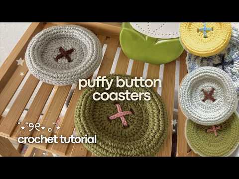 puffy button coaster | crochet tutorial (no sew, beginner-friendly)