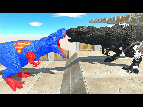 SUPERMAN T-REX vs DARK T-REX DEATH RUN - Animal Revolt Battle Simulator