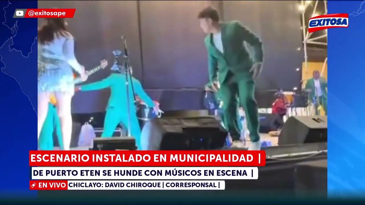 🔴🔵 Escenario instalado en Municipalidad de Puerto Eten se hunde con músicos en escena