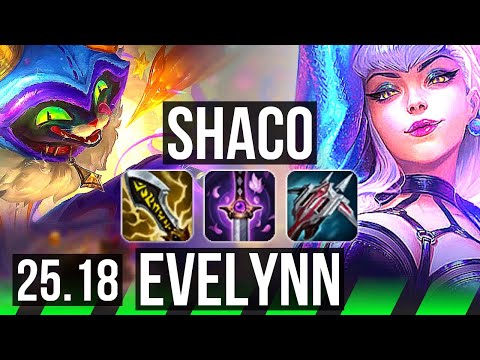 SHACO vs EVELYNN (JGL) | 900+ games, 22/4/6, Godlike, 37k DMG | NA Master | 25.18