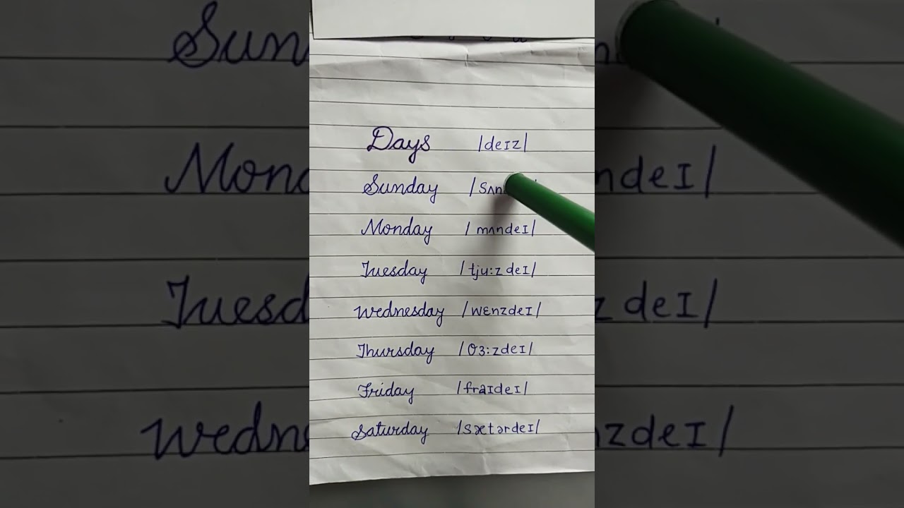 Days of the week with phonetic transcription to pronounce in better way